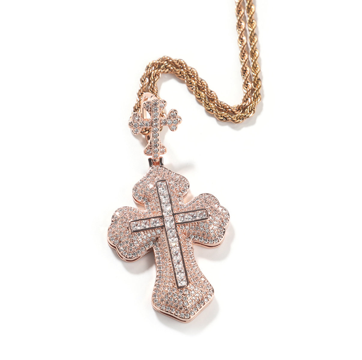 Lux Crown Ice Cross Chain Pendant