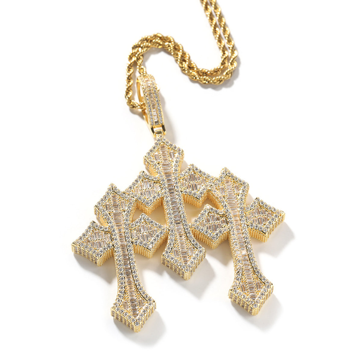 Iced Out Baguette Triple Cross Pendant
