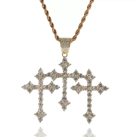 Triple Cross Pavé Pendant Necklace