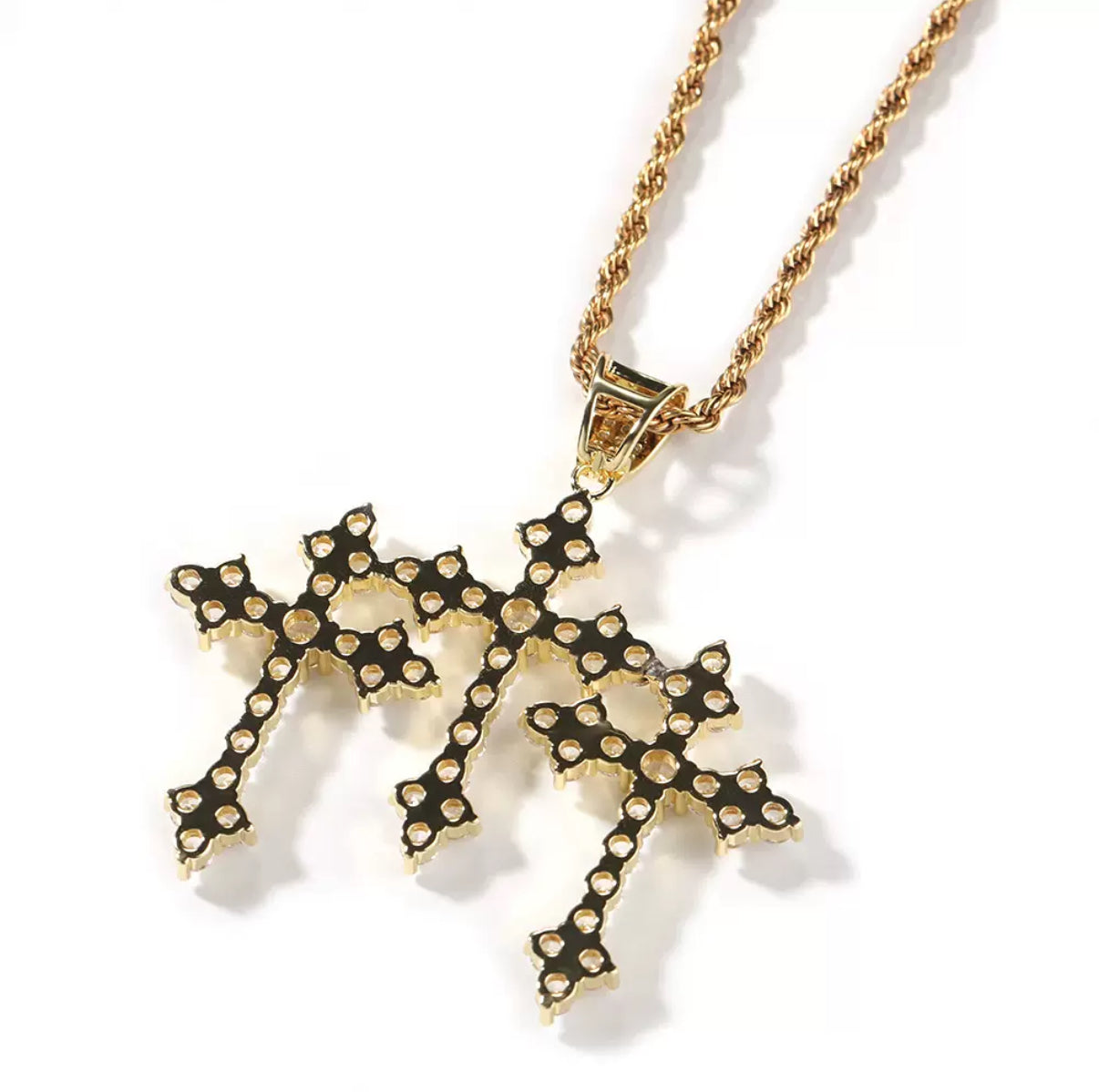 Triple Cross Pavé Pendant Necklace