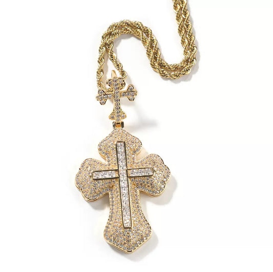 Lux Crown Ice Cross Chain Pendant