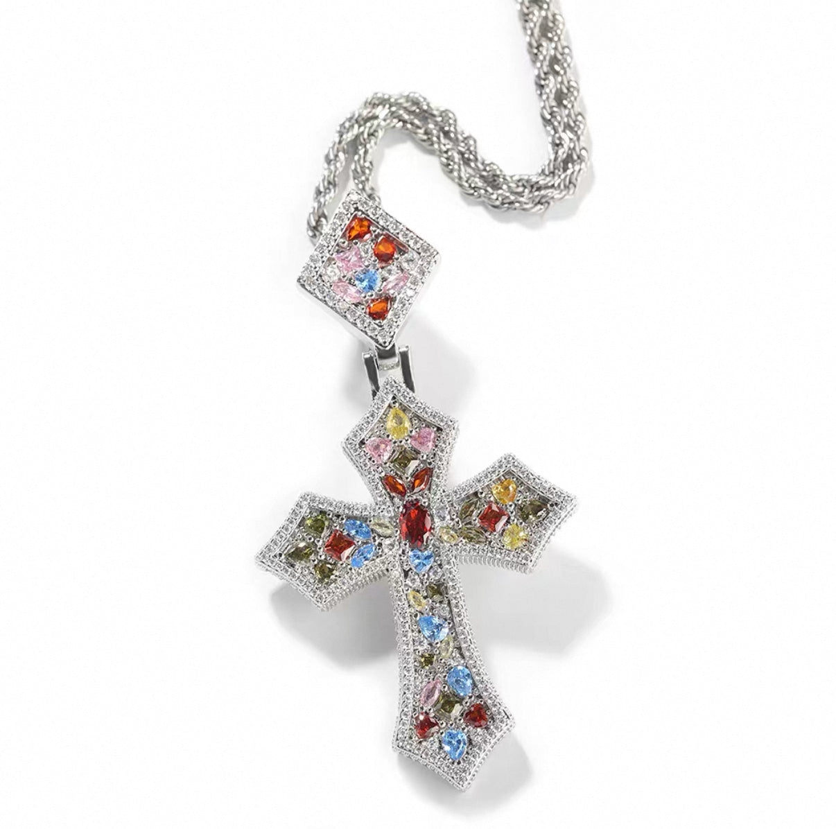 Luxury Mosaic Stone Cross Necklace