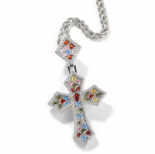 Luxury Mosaic Stone Cross Necklace
