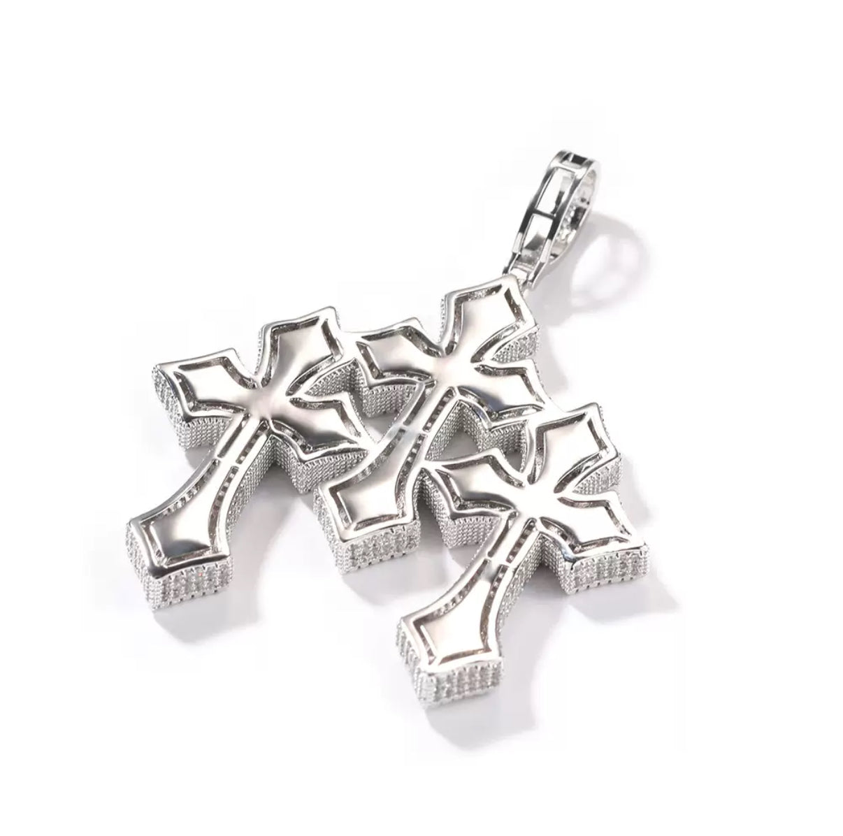 Iced Out Baguette Triple Cross Pendant