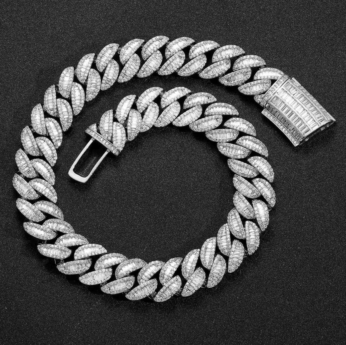15mm Baguette Miami Chain Necklace