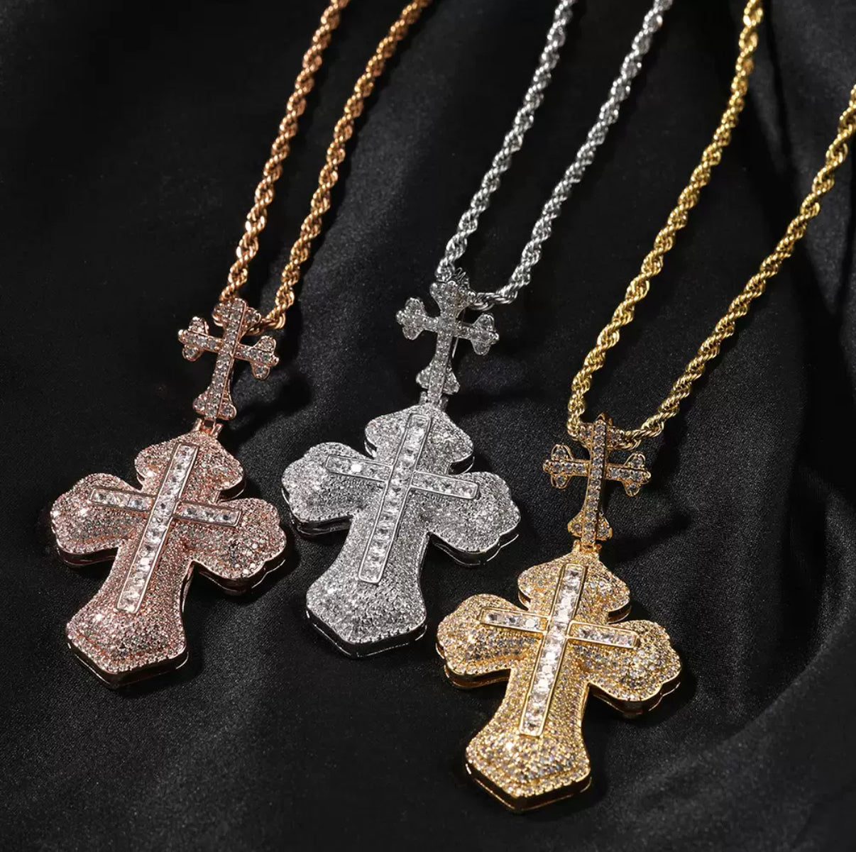 Lux Crown Ice Cross Chain Pendant