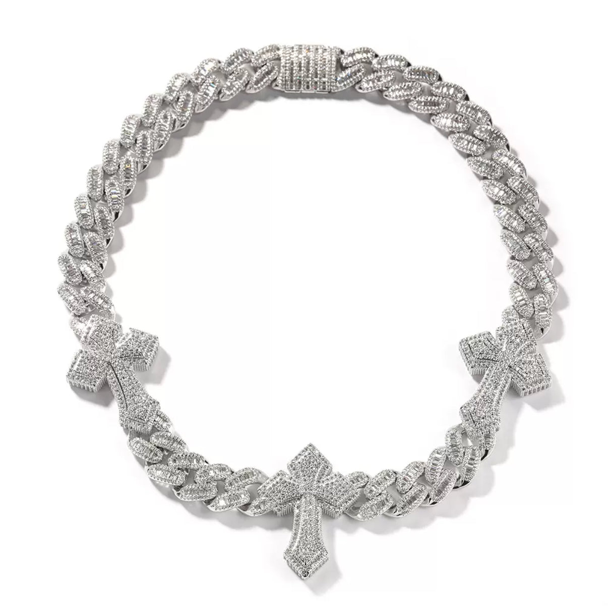 Iced Cross Cuban Link Necklace【15mm】