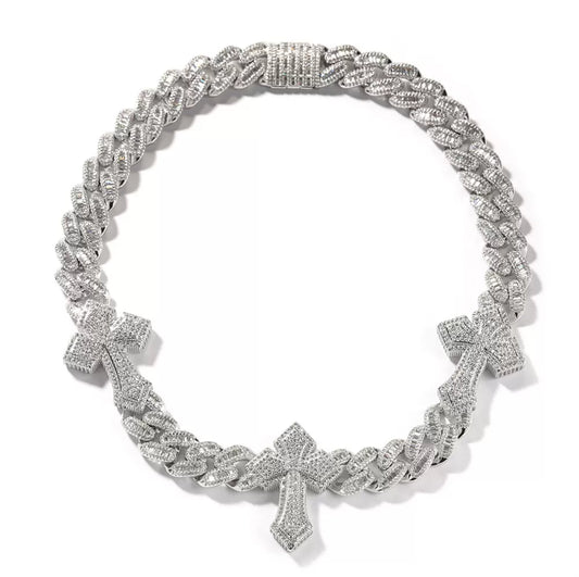 Iced Cross Cuban Link Necklace【15mm】