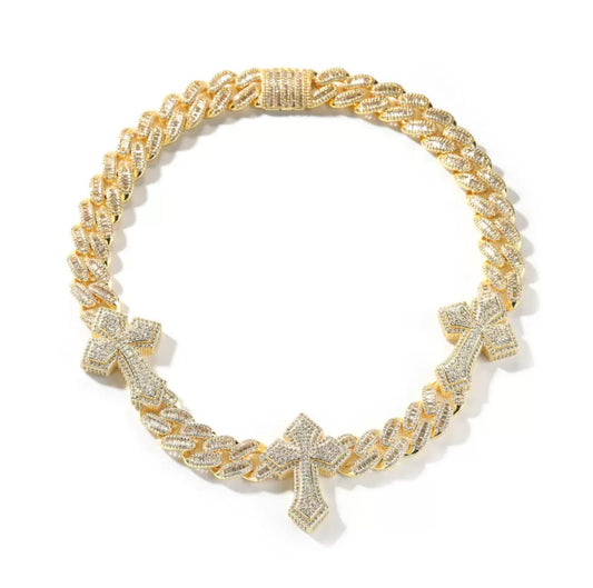 Iced Cross Cuban Link Necklace【15mm】