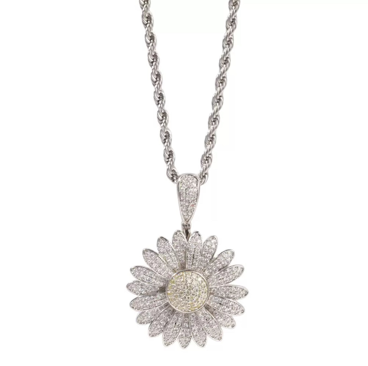 Iced Daisy Pendant Necklace