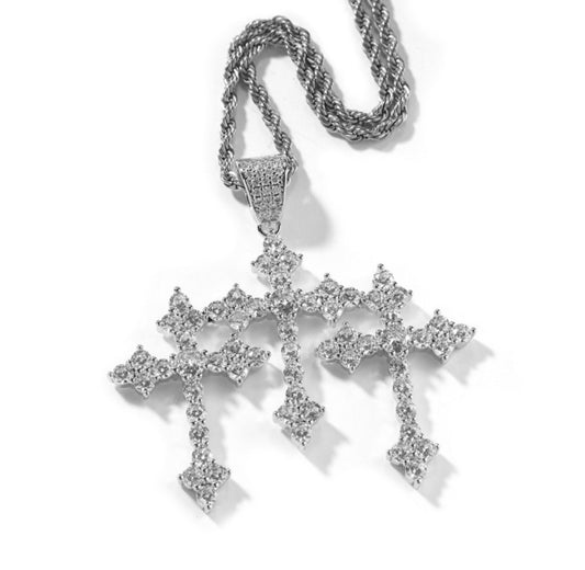 Triple Cross Pavé Pendant Necklace