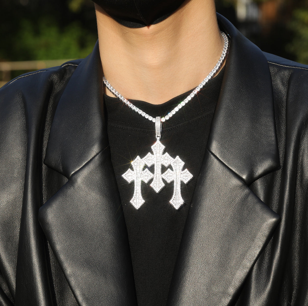 Iced Out Baguette Triple Cross Pendant