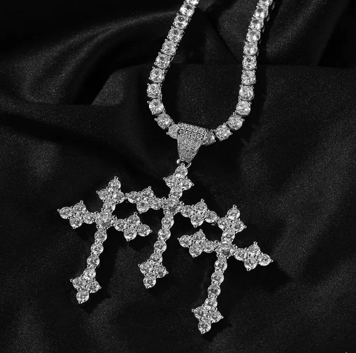 Triple Cross Pavé Pendant Necklace