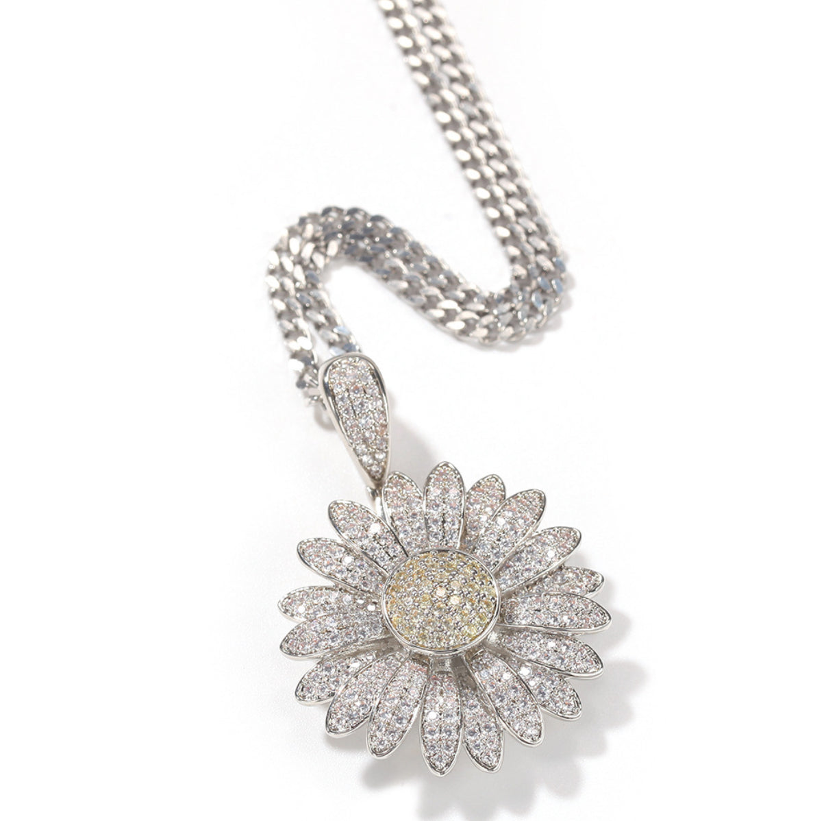 Iced Daisy Pendant Necklace