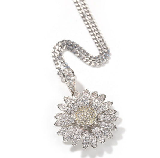 Iced Daisy Pendant Necklace