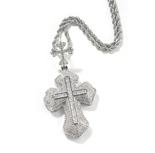 Lux Crown Ice Cross Chain Pendant