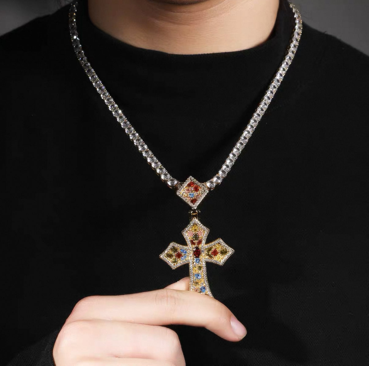 Luxury Mosaic Stone Cross Necklace